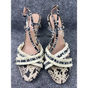 Zara Snakeskin Print & Rafata High Heels Women's EU 39 US 8.5 Black White Straps